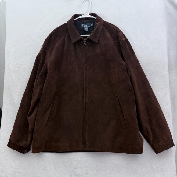Polo Ralph Lauren Harrington Jacket Mens XL Brown Full Zip Suede Leather Line - Picture 1 of 12